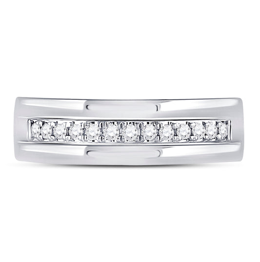 14K White Gold Mens Machine Set Round Diamond Wedding Band Ring 1/5 Cttw, Mens Size: 7-13