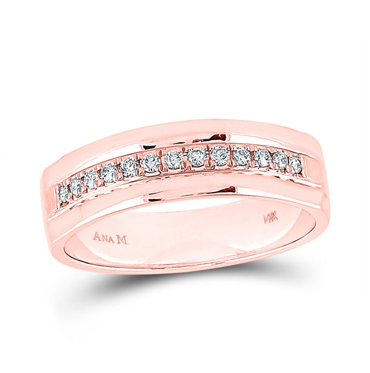 14K Rose Gold Mens Machine Set Round Diamond Wedding Band Ring 1/5 Cttw, Mens Size: 7-13