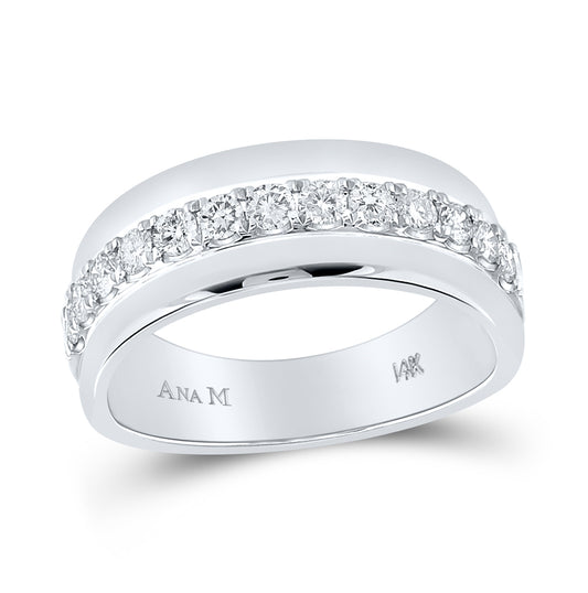 14kt White Gold Mens Machine Set Round Diamond Wedding Band Ring 3/4 Cttw