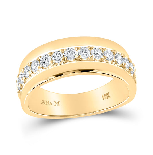 14kt Yellow Gold Mens Machine Set Round Diamond Wedding Band Ring 3/4 Cttw