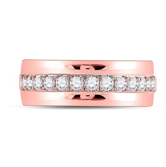 14K Rose Gold Mens Round Diamond Wedding Single Row Band Ring 3/4 Cttw, Mens Size: 7-13