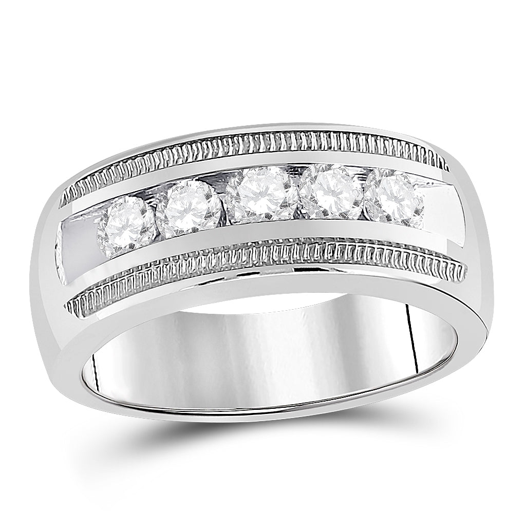 14K White Gold Mens Round Diamond Wedding 5-Stone Band Ring 1 Cttw, Mens Size: 7-13