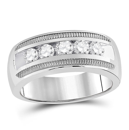 14K White Gold Mens Round Diamond Wedding 5-Stone Band Ring 1 Cttw, Mens Size: 7-13