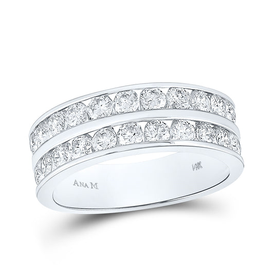 14K White Gold Mens Round Diamond Double Row Wedding Band Ring 2 Cttw, Mens Size: 7-13