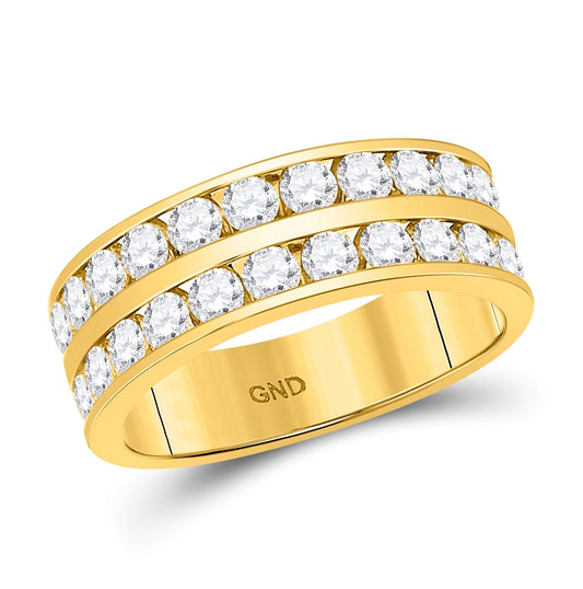 14K Yellow Gold Mens Round Diamond Double Row Wedding Band Ring 2 Cttw, Mens Size: 7-13
