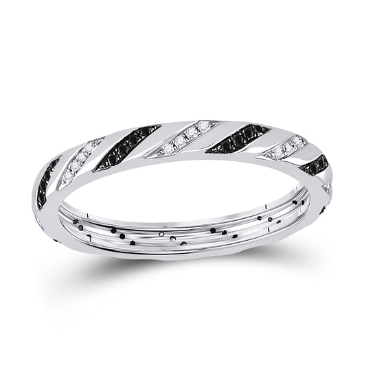 10K White Gold Womens Round Black Color Enhanced Diamond Eternity Ring 1/5 Cttw, Womens Size: 5-10