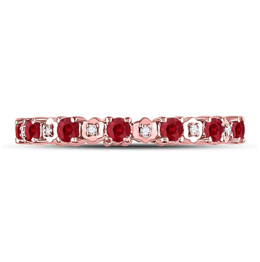 10K Rose Gold Womens Round Ruby Diamond Eternity Stackable Band Ring 1 Cttw, Womens Size: 5-10