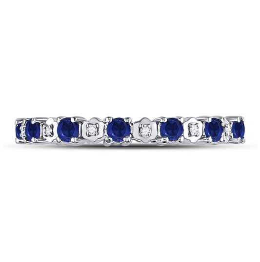 10K White Gold Womens Round Blue Sapphire Diamond Eternity Band Ring 1 Cttw, Womens Size: 5-10