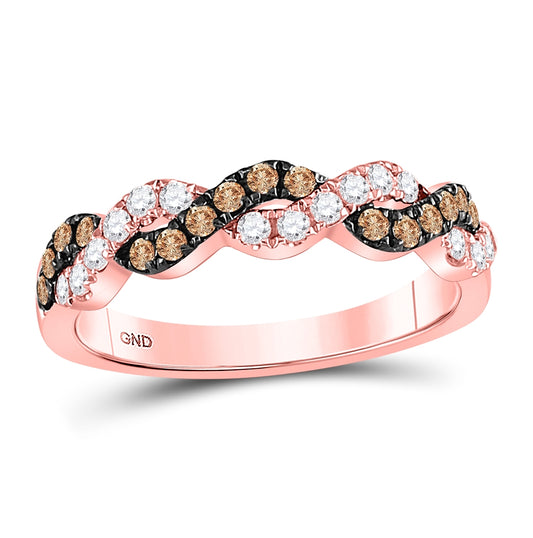 10K Rose Gold Womens Round Brown Diamond Twist Band Ring 1/2 Cttw, Womens Size: 5-10