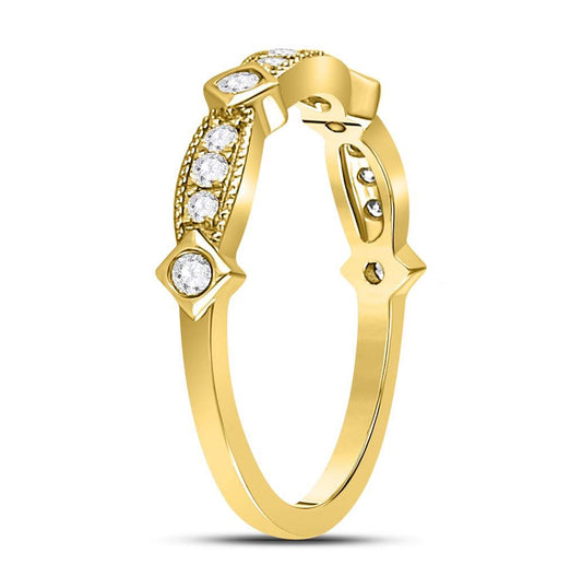 10K Yellow Gold Womens Round Diamond Milgrain Pinched Band Ring 1/4 Cttw, Womens Size: 5-10