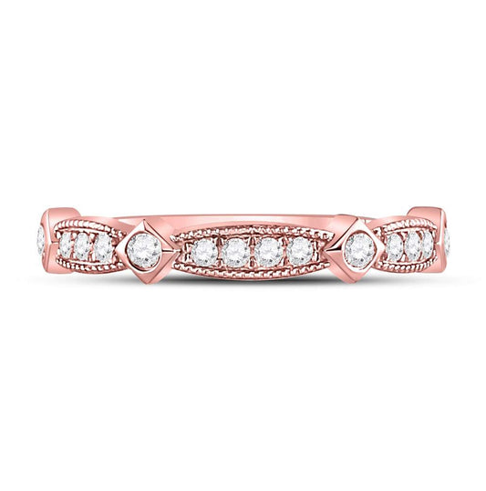 10K Rose Gold Womens Round Diamond Milgrain Band Ring 1/4 Cttw, Womens Size: 5-10