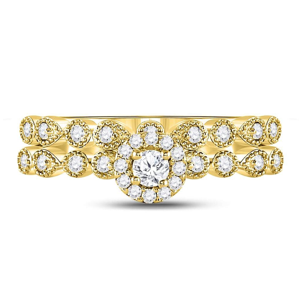 10K Yellow Gold Round Diamond Stackable Bridal Wedding Ring Band Set 1/3 Cttw, Womens Size: 5-10