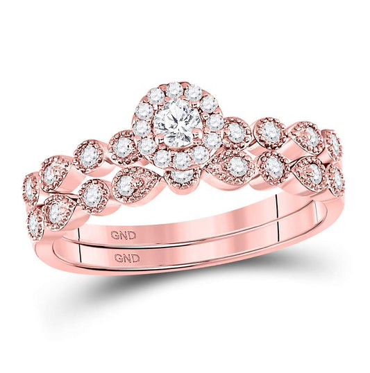 10K Rose Gold Round Diamond Stackable Bridal Wedding Ring Band Set 1/3 Cttw, Womens Size: 5-10