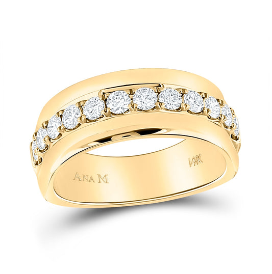 14kt Yellow Gold Mens Machine Set Round Diamond Wedding Band Ring 1.00 Cttw
