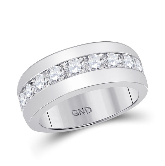 14K White Gold Mens Round Diamond Single Row Channel-set Band Ring 2 Cttw, Mens Size: 7-13