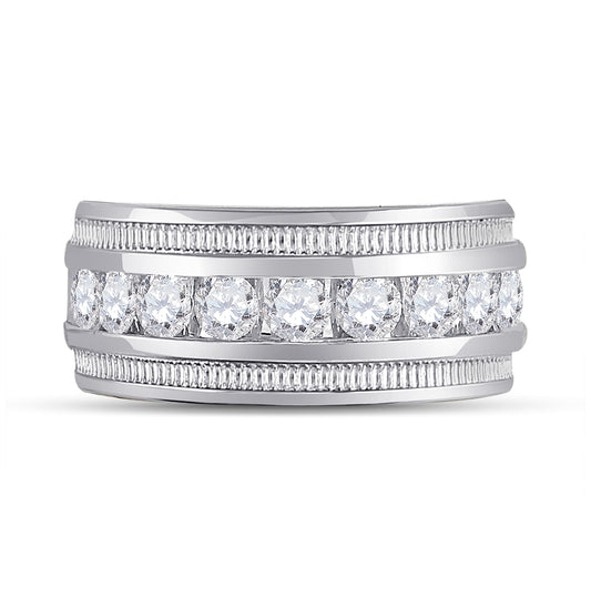 14kt White Gold Mens Round Diamond Single Row Fluted Wedding Band Ring 2.00 Cttw