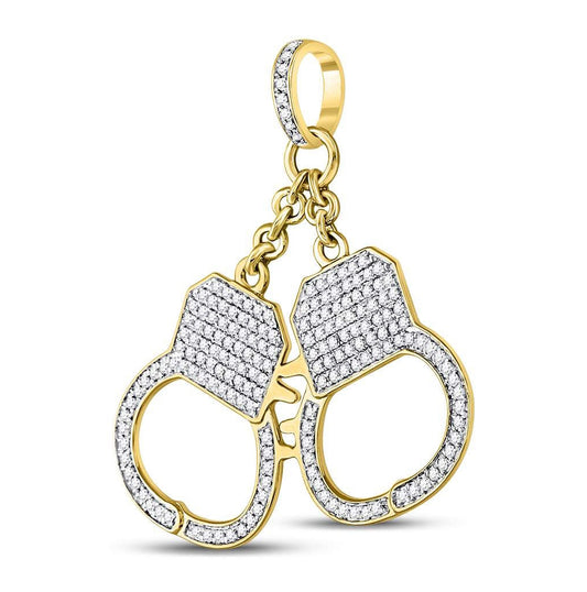 10kt Yellow Gold Mens Round Diamond Handcuff Charm Pendant 1-1/4 Cttw