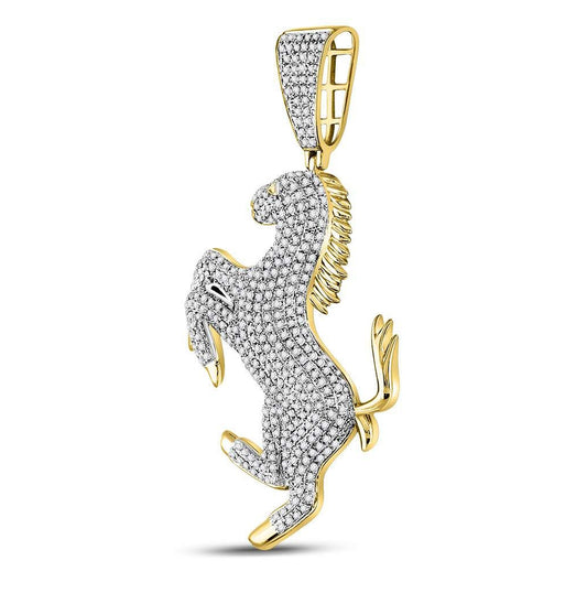10kt Yellow Gold Mens Round Diamond Pony Horse Charm Pendant 1.00 Cttw