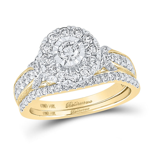 14K Yellow Gold Round Dia. Halo Bridal Wedding Band Set 1ctw, Women's Size: 5-10
