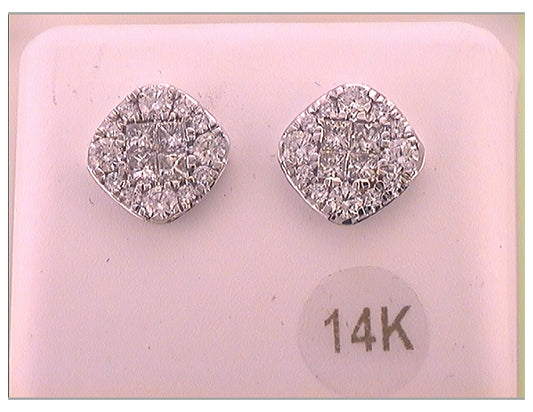 14kt White Gold Womens Princess Diamond Fashion Square Cluster Earrings 1-1/2 Cttw
