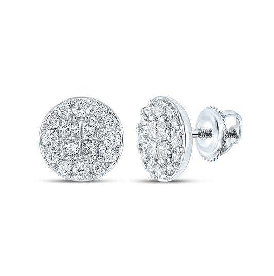 14K White Gold Women's Princess Round Diamond Cluster Earrings 2ctw