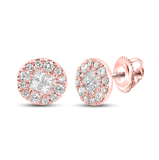 14K Rose Gold Womens Princess Round Diamond Circle Earrings 1/4 Cttw