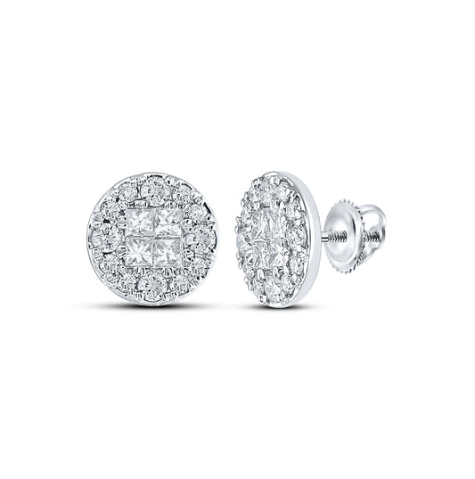 14K White Gold Womens Princess Diamond Cluster Earrings 1/2 Cttw