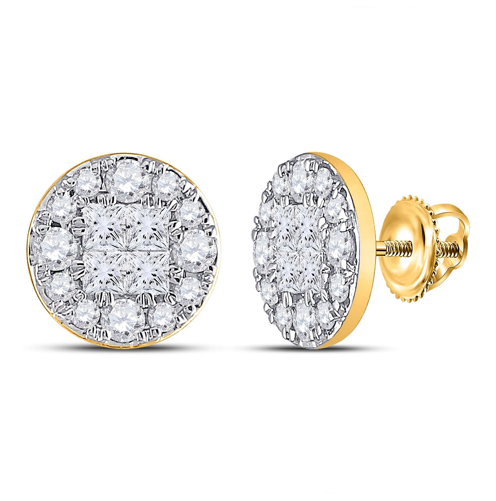 14kt Yellow Gold Womens Princess Diamond Fashion Cluster Earrings 1-1/2 Cttw