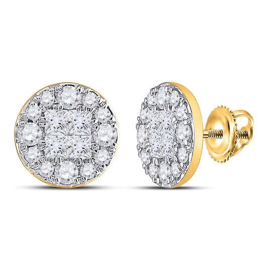 14kt Yellow Gold Womens Princess Diamond Fashion Cluster Earrings 1-1/2 Cttw