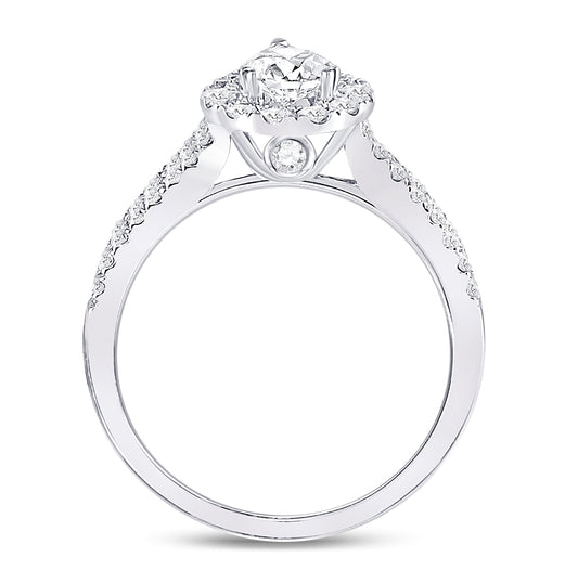 14K White Gold Pear Dia. Halo Wedding Engagement Ring 1ctw, Women's Size: 5-10