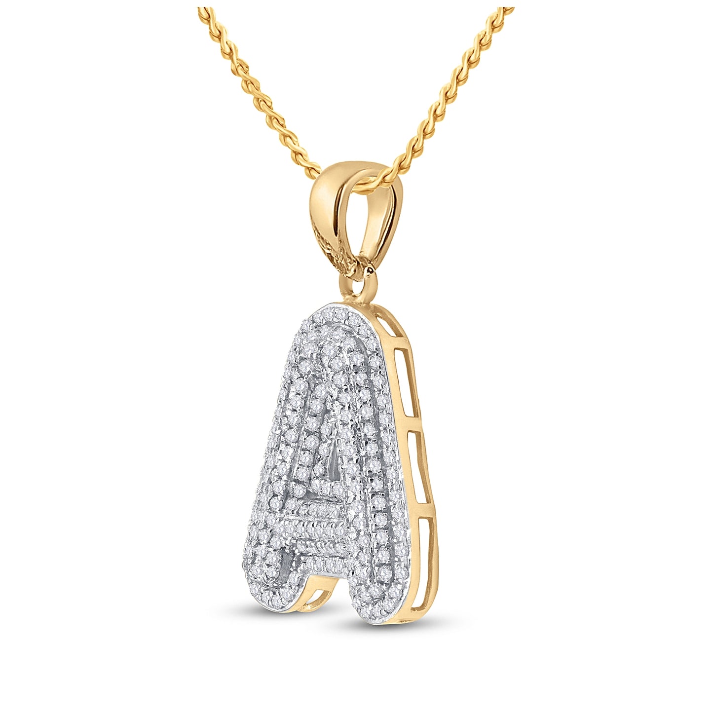 10K Yellow Gold Mens Round Diamond Initial Letter Charm Pendant