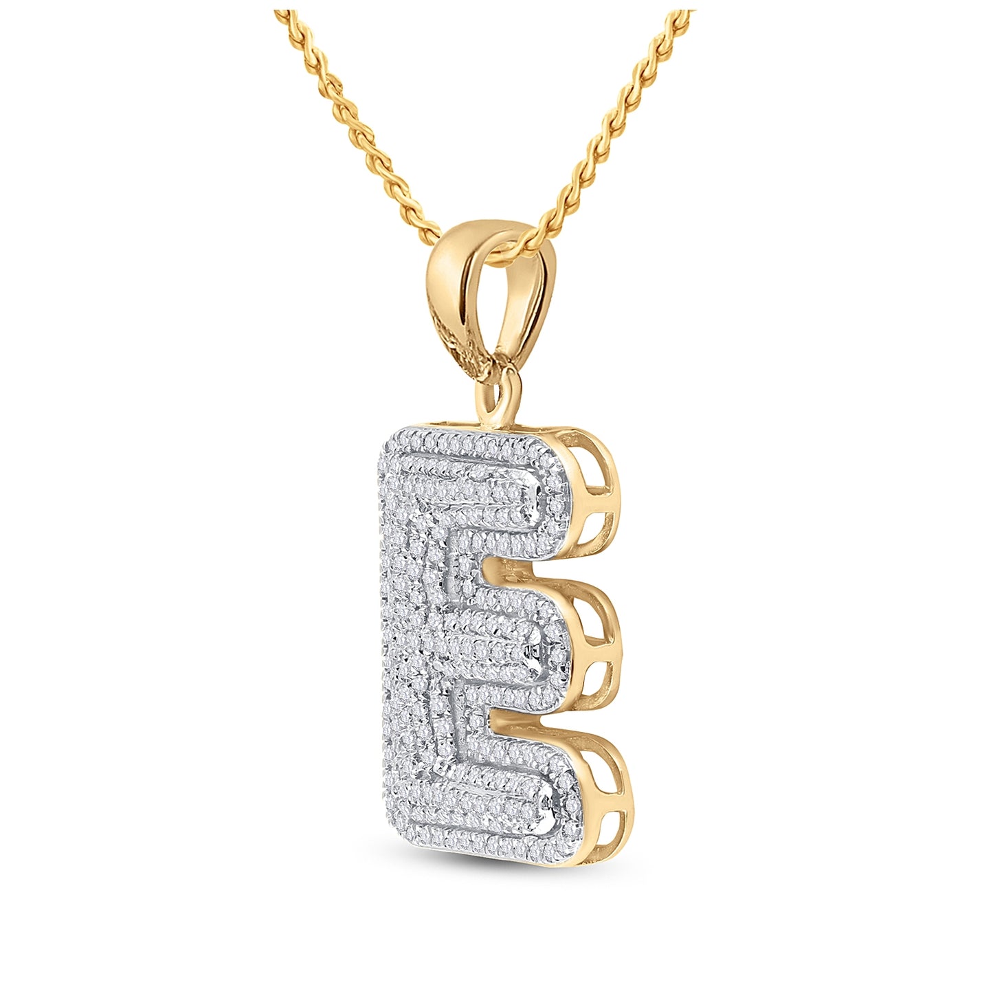 10K Yellow Gold Mens Round Diamond Initial Letter Charm Pendant