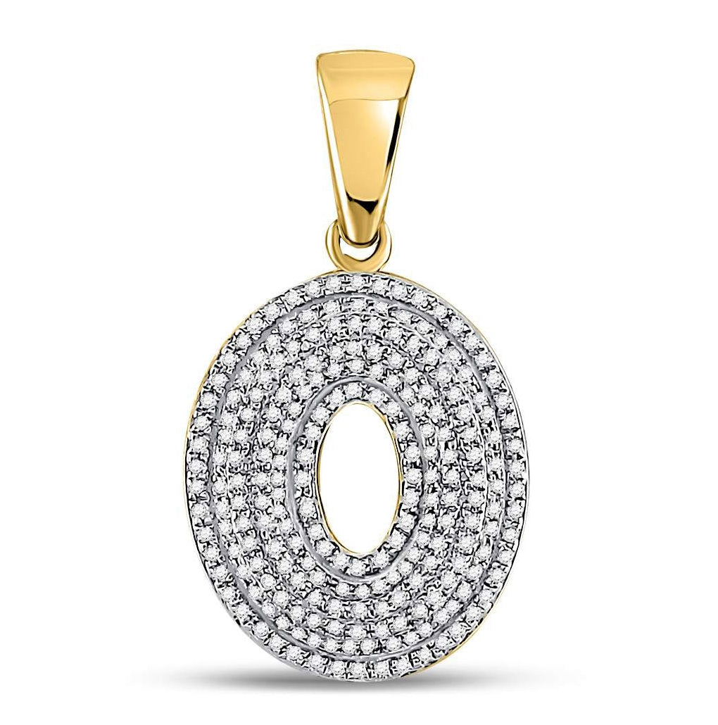 10K Yellow Gold Mens Round Diamond Initial Letter Charm Pendant
