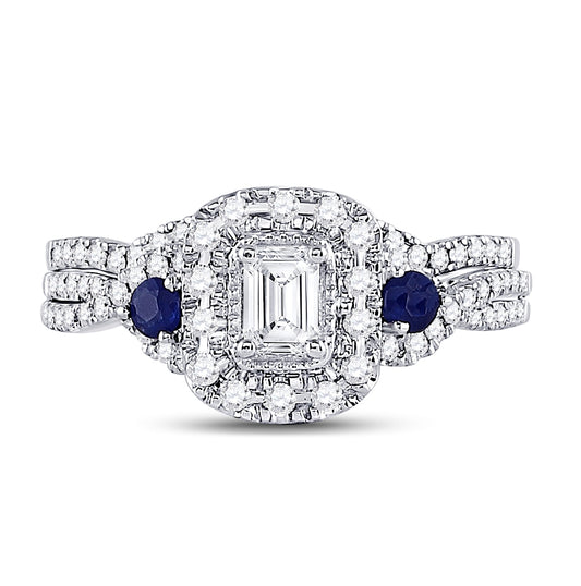14K White Gold Emerald Diamond Bridal Wedding Ring Band Set 3/4 Cttw, Womens Size: 5-10