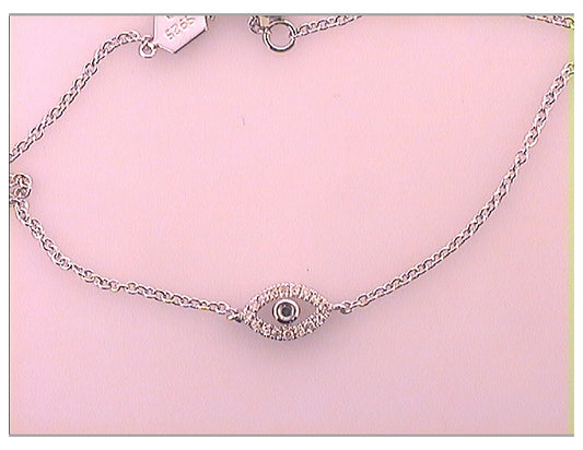 Sterling Silver 1/10ctw Diamond Evil Eye Bracelet