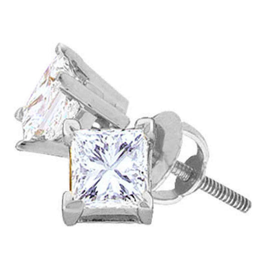 14kt White Gold Womens Princess Diamond Solitaire Stud Earrings 5/8 Cttw