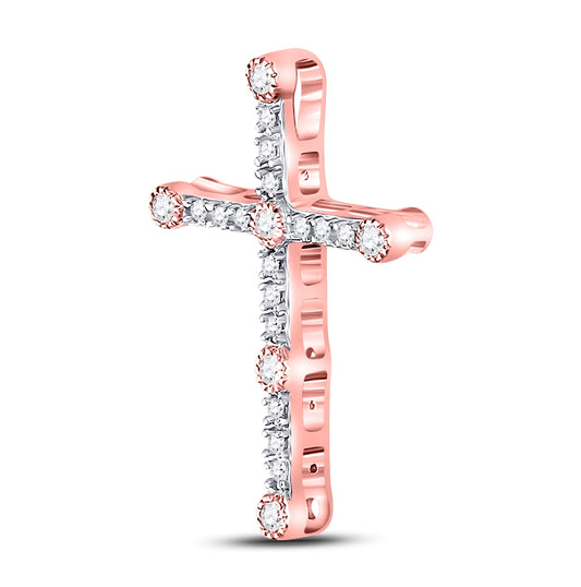 10K Two-tone Gold Womens Round Diamond Cross Pendant 1/4 Cttw