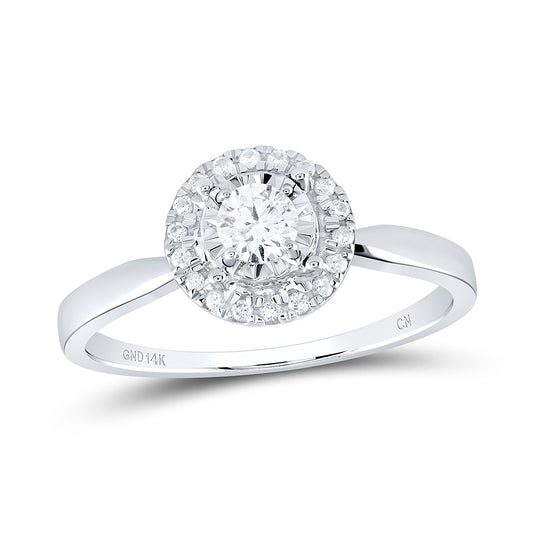 14K White Gold Round Diamond Halo Bridal Wedding Engagement Ring 1/3 Cttw, Womens Size: 5-10