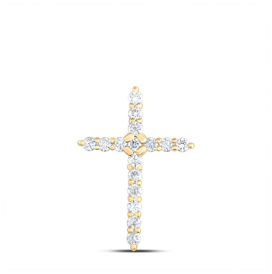 10K Yellow Gold Womens Round Diamond Cross Pendant 1/4ctw