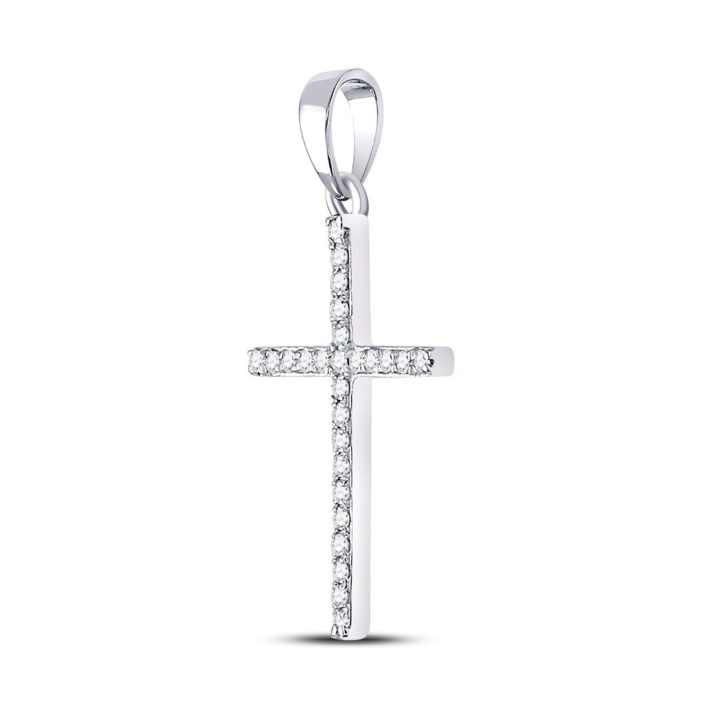 10K White Gold Womens Round Diamond Cross Pendant 1/6 Cttw, Length: 1.06 In, Width: 0.55 In