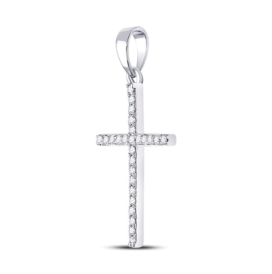 10K White Gold Womens Round Diamond Cross Pendant 1/6 Cttw, Length: 1.06 In, Width: 0.55 In
