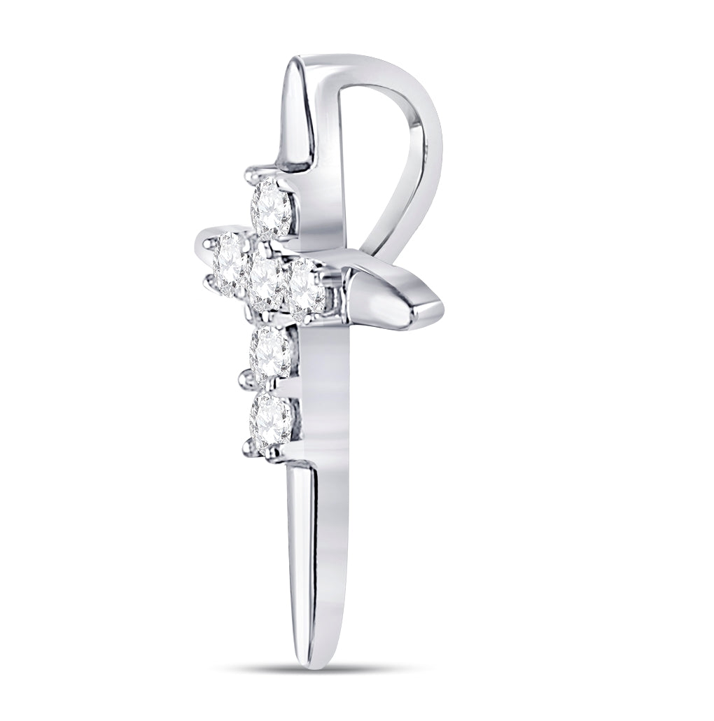 10K White Gold Womens Round Diamond Cross Pendant 1/10 Cttw