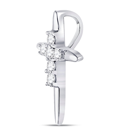 10K White Gold Womens Round Diamond Cross Pendant 1/10 Cttw