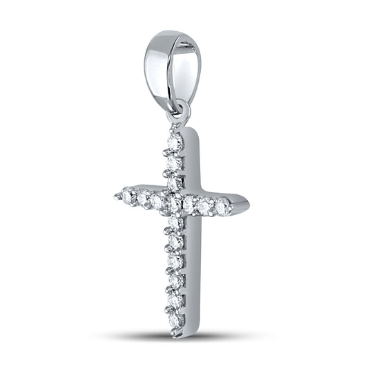 10K White Gold Womens Round Diamond Cross Pendant 1/6 Cttw, Length: 0.84 In, Width: 0.38 In