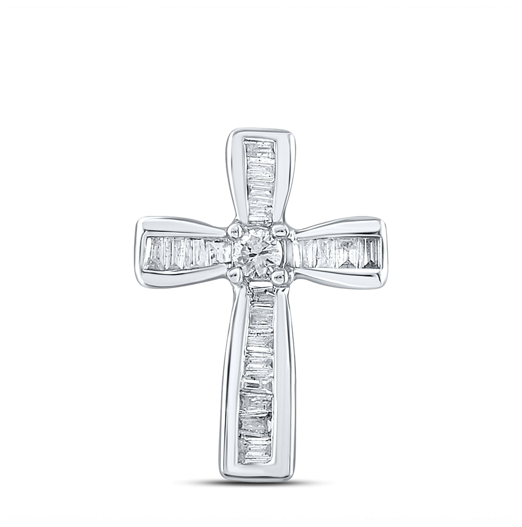 Sterling Silver Womens Round Diamond Religious Cross Pendant 1/6 Cttw