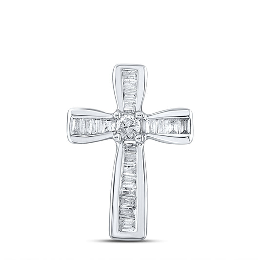 Sterling Silver Womens Round Diamond Religious Cross Pendant 1/6 Cttw