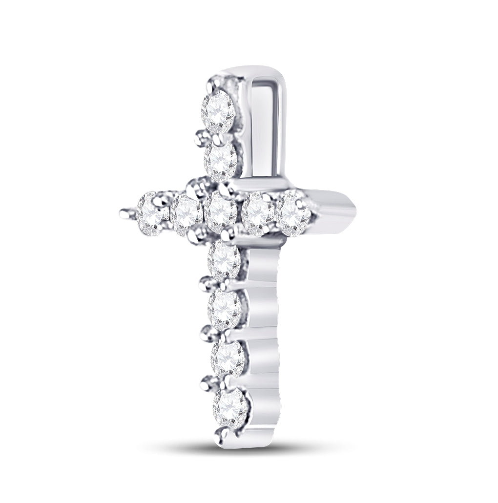 10K White Gold Womens Round Diamond Cross Pendant 1/10ctw