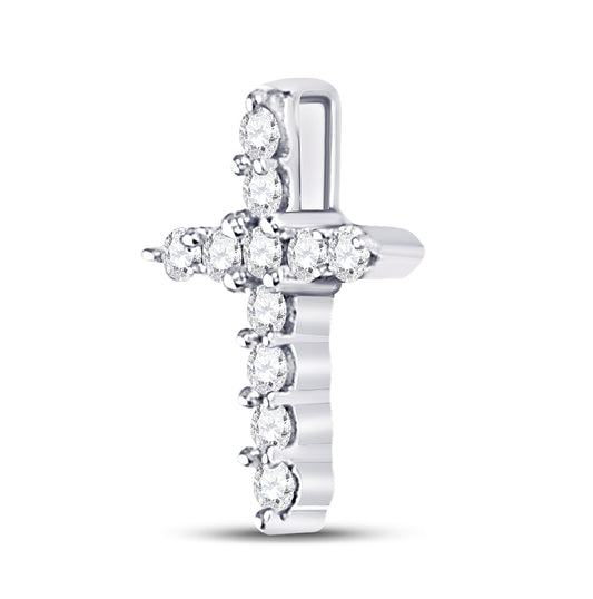 10K White Gold Womens Round Diamond Cross Pendant 1/10ctw