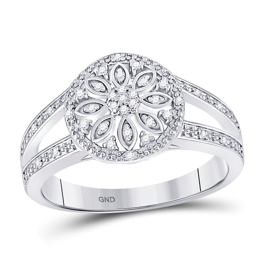 Sterling Silver Womens Round Diamond Flower Cluster Ring 1/10 Cttw, Womens Size: 5-10