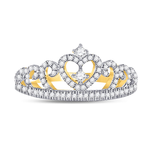 10K Yellow Gold Womens Round Diamond Heart Crown Fashion Ring 1/4 Cttw, Womens Size: 5-10